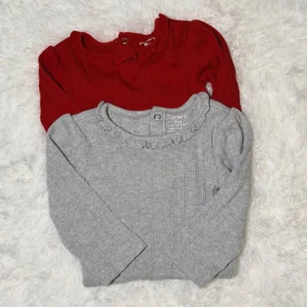 Ribbed Long Sleeve Onesies 9M Carter’s Neutral Red Gray